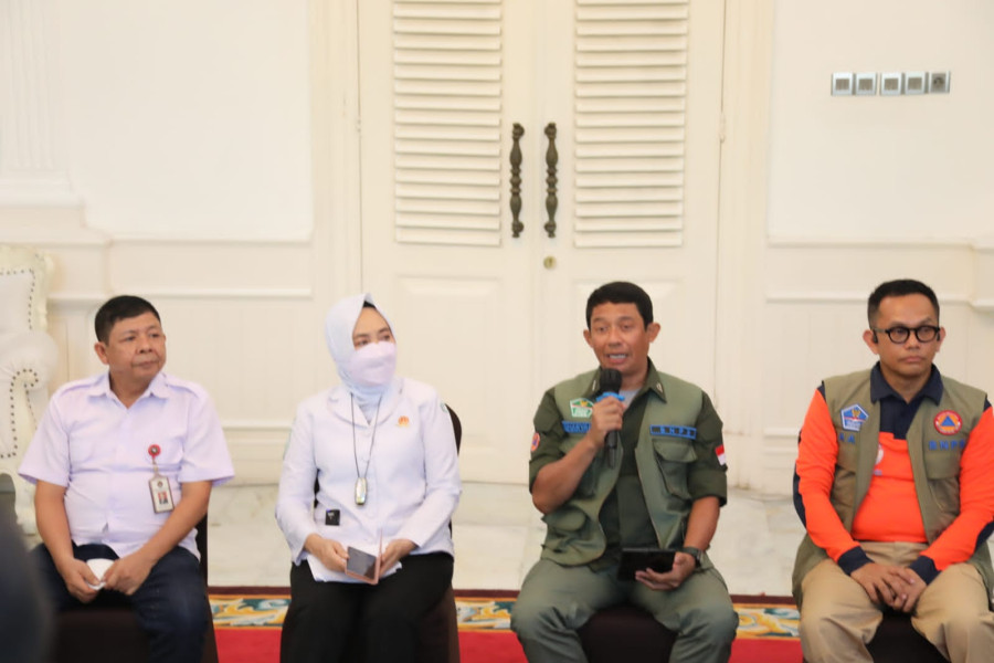 Suasana konferensi pers yang dilakukan di Kantor Bupati Cianjur, Jawa Barat, Selasa (22/11).