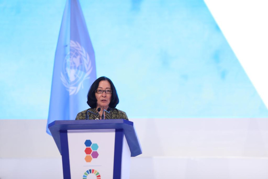 Special Representative of the Secretary-General for Disaster Risk Reduction Mami Mizutori pada Closing Ceremony GPDRR ke-7 di Bali Nusa Dua Convention Center, Jumat (27/5).