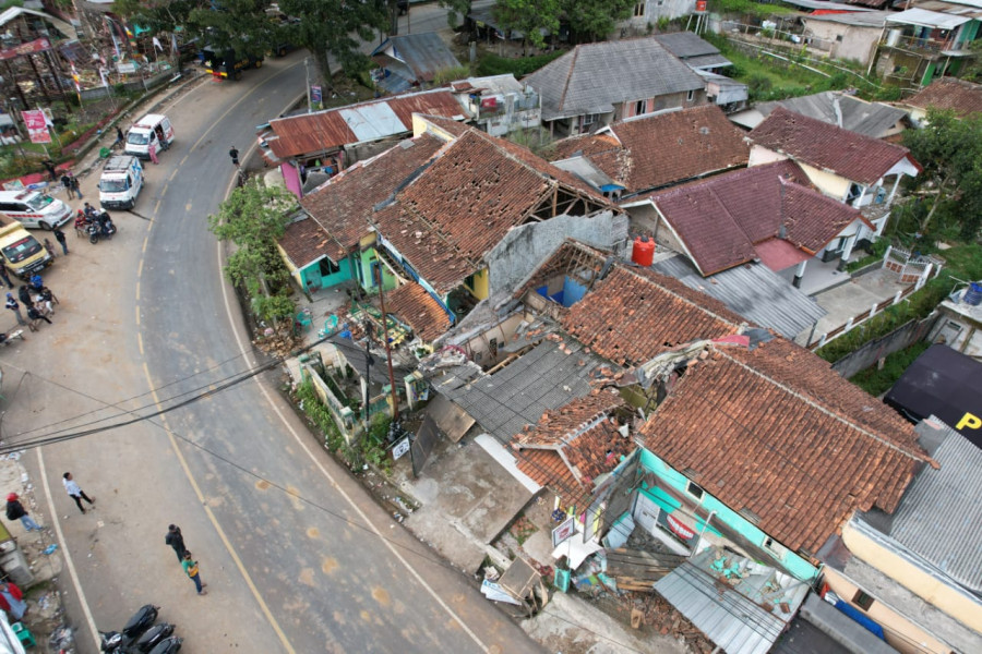 Kondisi permukiman warga terdampak gempa di Kabupaten Cianjur, Jawa Barat.