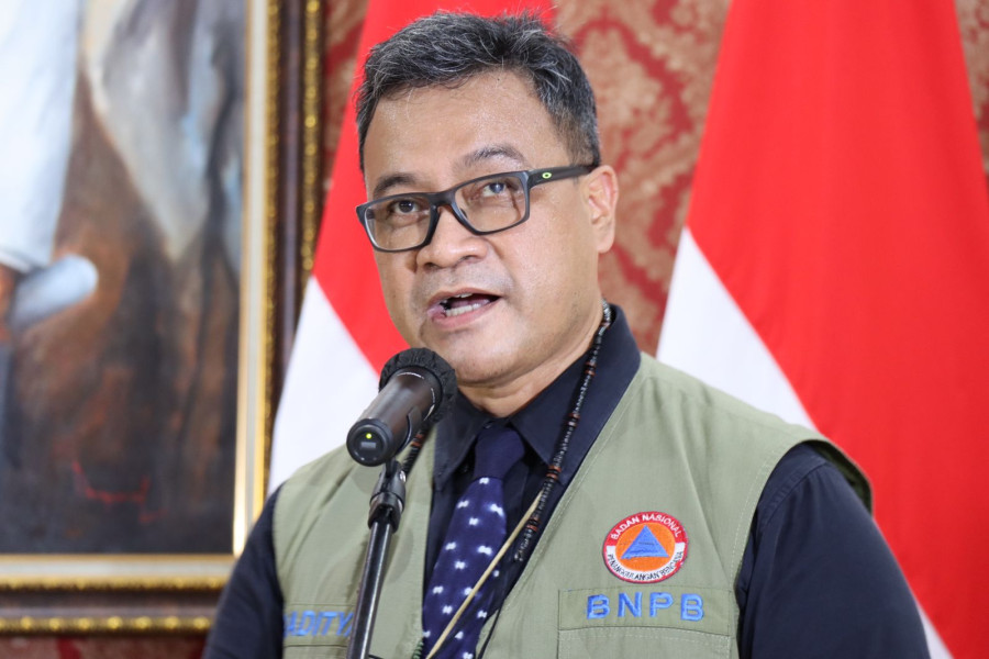 Deputi Bidang Sistem dan Strategi BNPB Raditya Jati pada Konferensi Pers Persiapan Jelang GPDRR ke-7 di Denpasar, Bali (22/4).