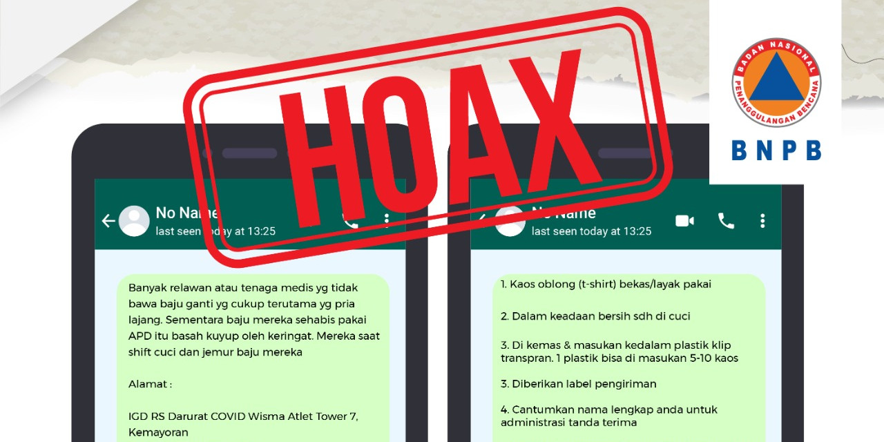 Hoaks: Donasi Kaos Oblong Bekas untuk Petugas Medis dan Relawan Satgas Covid-19