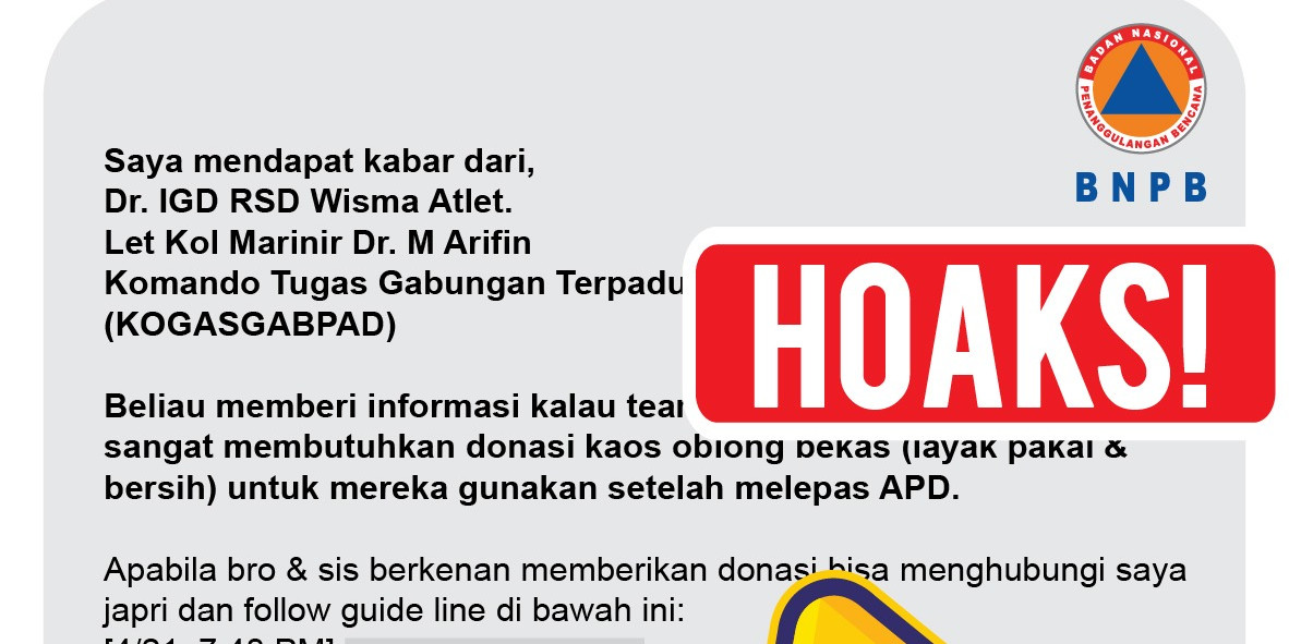 Hoaks: Permintaan Petugas Penanganan COVID – 19 Butuh Kaos Layak Pakai dan Bersih