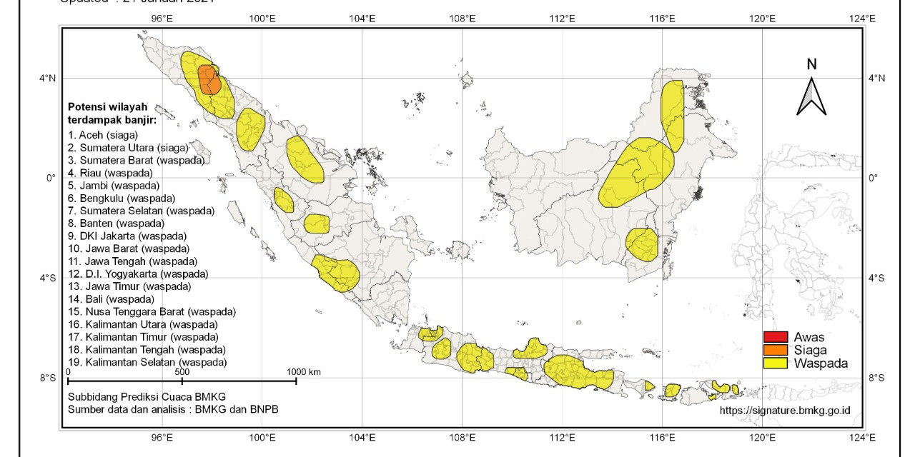 Siaga Potensi Dampak Prakiraan Cuaca  Hujan Lebat Wilayah Aceh dan Sumut