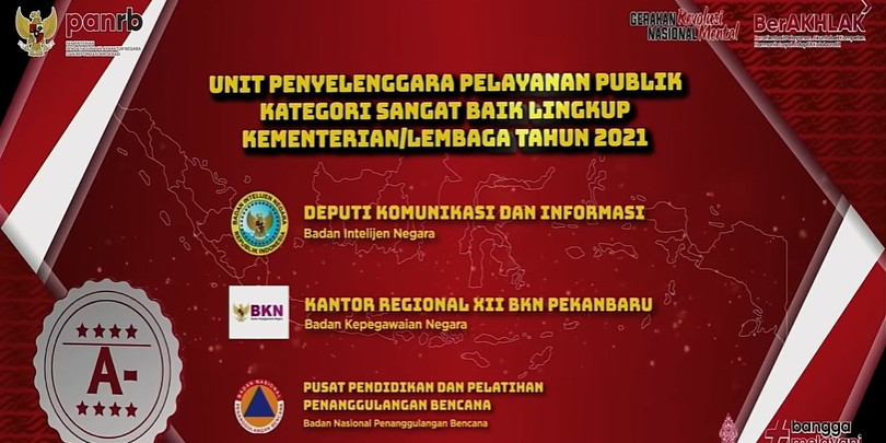 Pusdiklat PB BNPB Raih Penghargaan Pelayanan Publik Tahun 2021