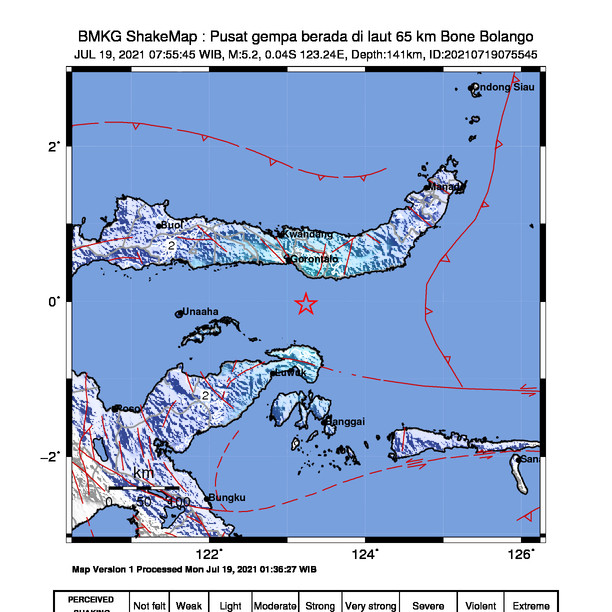 Gempa Bumi M5,2 Berpusat 65 Km Tenggara Bone Bolango