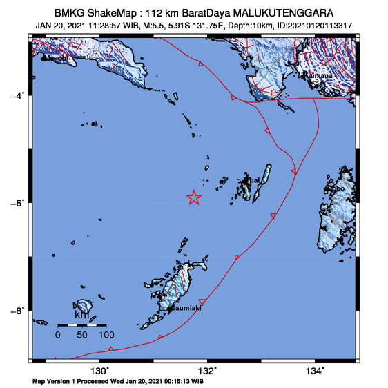 Gempa M5,5 Guncang Maluku Tenggara, Tidak Berpotensi Tsunami