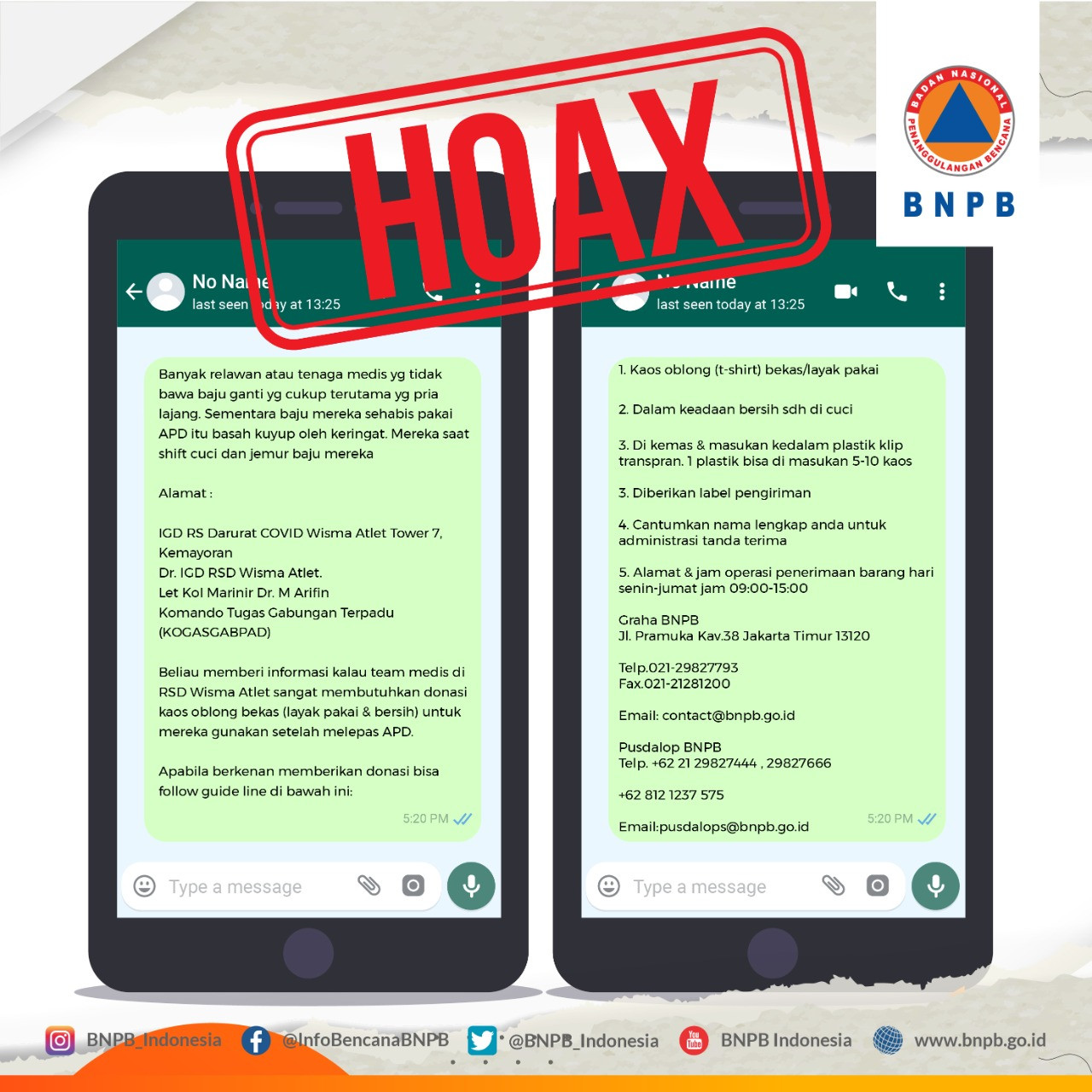 Hoaks: Donasi Kaos Oblong Bekas untuk Petugas Medis dan Relawan Satgas Covid-19