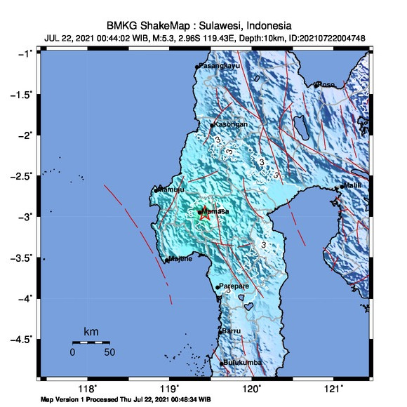 Gempa M5,3 Dirasakan Kuat di Kabupaten Mamasa